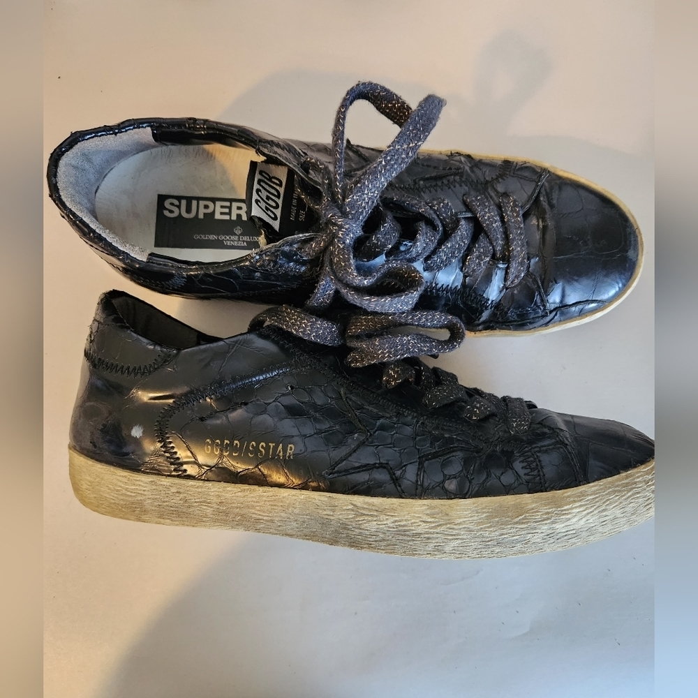 Golden Goose GGDB Superstar Black Croc Skateboarding Shoe Sz 39 see desc.